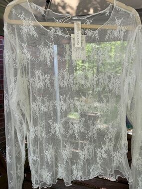Sheer Lace Long-Sleeve Top in Ivory